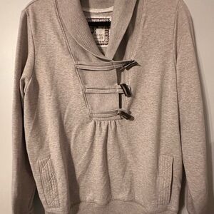 Old Navy Light Gray Shawl Collar Sweater with Buckle Detail